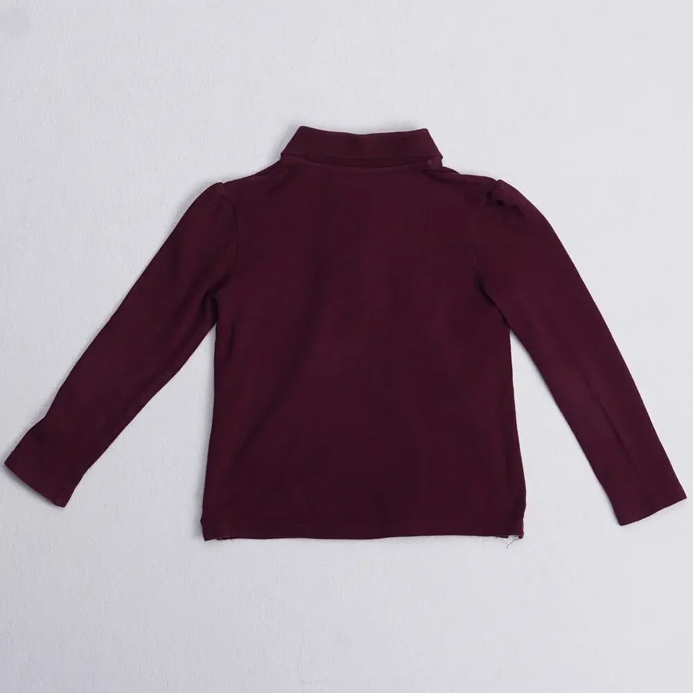 The Children's Place Girls Polo Shirt Size S 5/6 Burgundy Long Sleeve Uniform